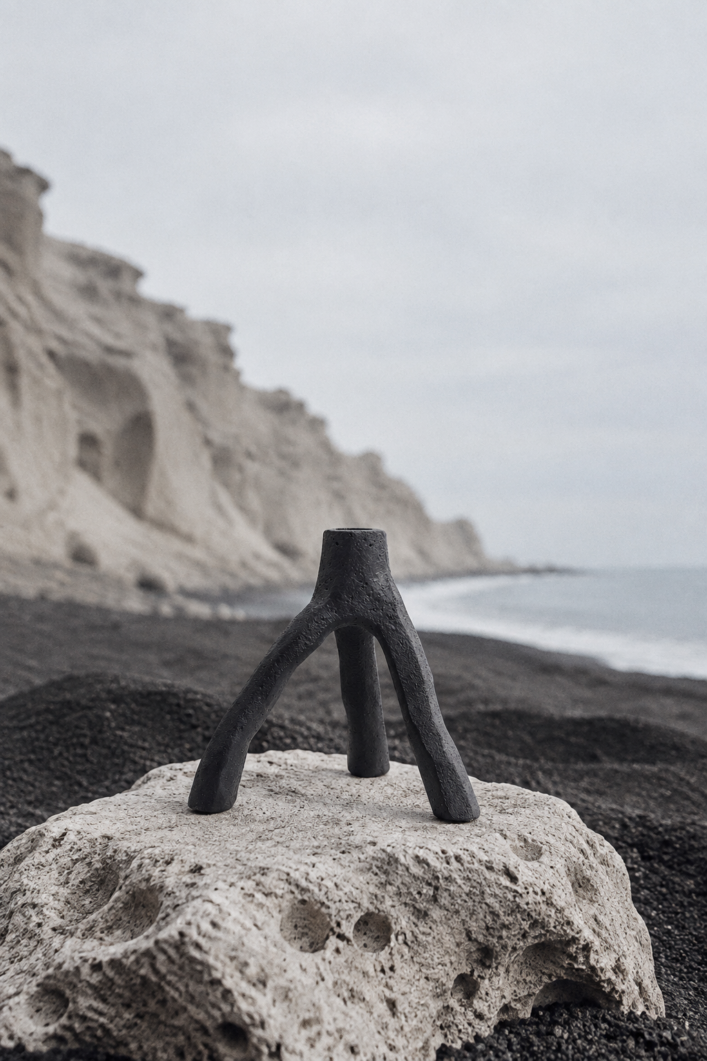 On pumice with black sand