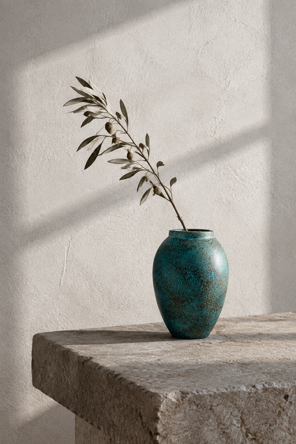 Stone table with an olive branch
