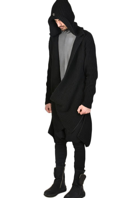 A33J HATER25 Oversized Asymmetric Knit COAT Black - Ecru