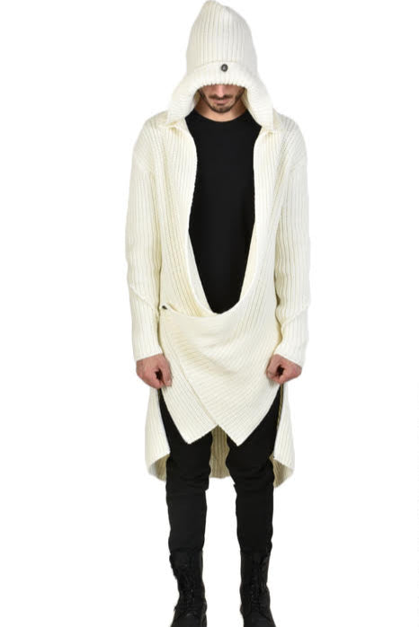 A33J HATER25 Oversized Asymmetric Knit COAT Black - Ecru