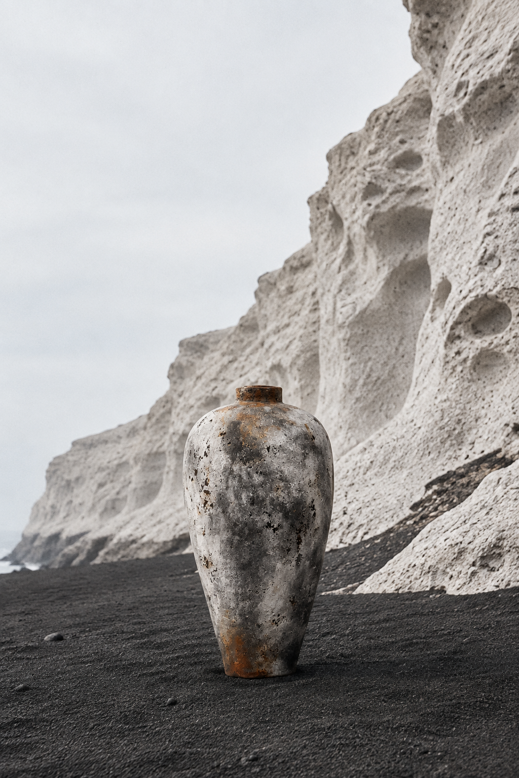 Vlychada pumice cliffs and black sand