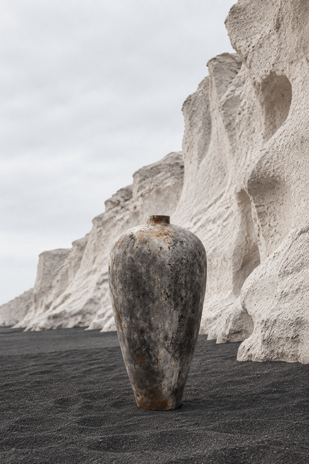 Vlychada pumice cliffs and black sand
