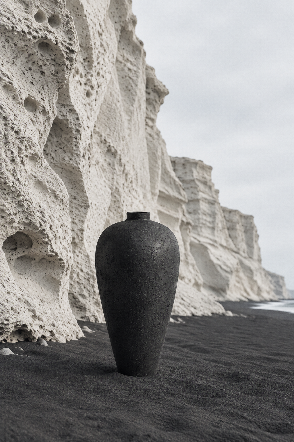 Vlychada pumice cliffs and black sand