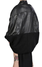 4B MISSINCAT19 BLACK Leather & boiled wool cape