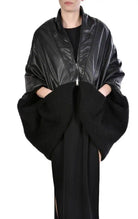 4B MISSINCAT19 BLACK Leather & boiled wool cape