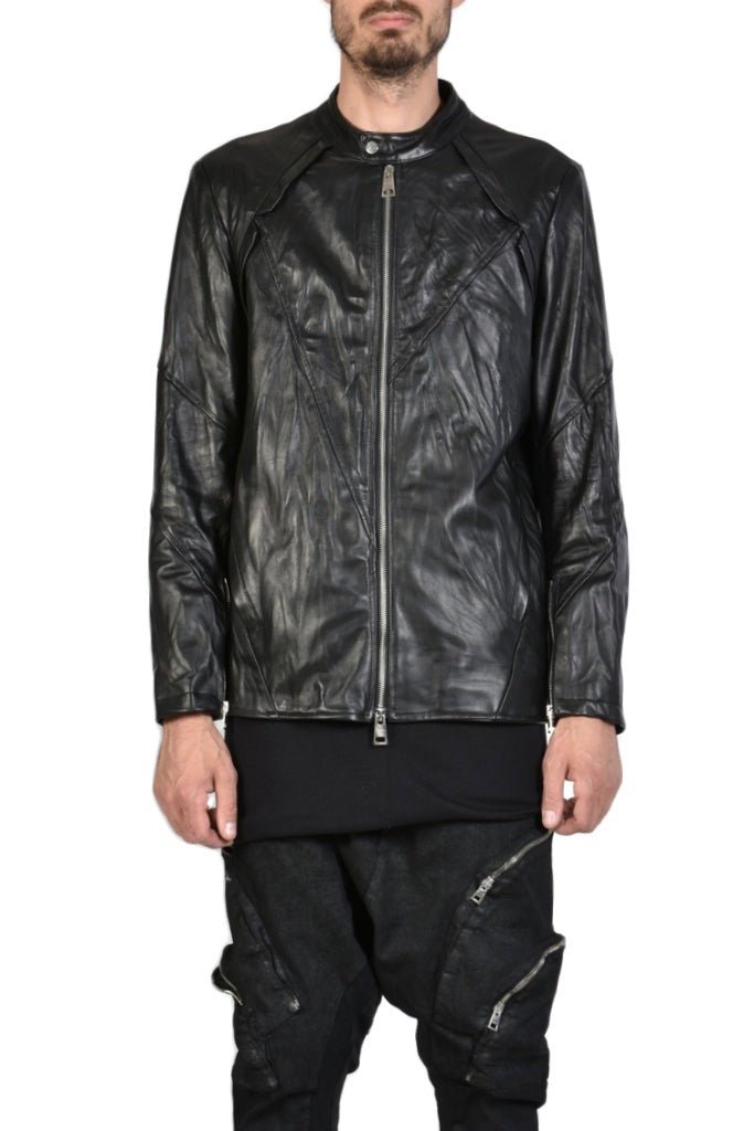 Vegetable-Tanned Crumpled Leather Sport Jacket for Men - A33B FRECCIA23BLACK | Exclusive Leatherwear Shop 669.00 LEATHER JACKET Jackets LA HAINE INSIDE US TEPHRA