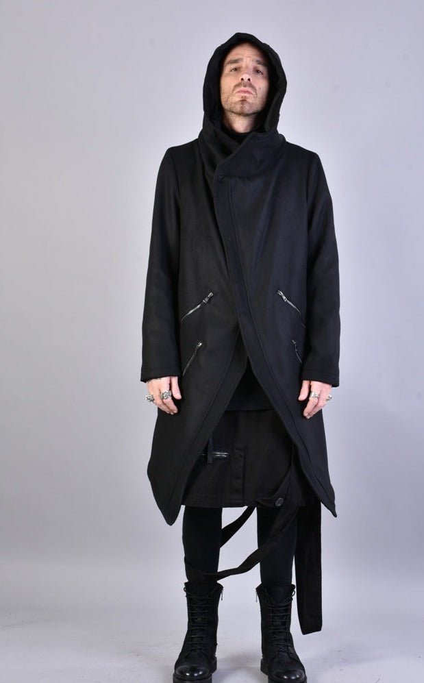 A33B LM066 BLACK Cloth Asymmetric Oversize Coat - TEPHRA