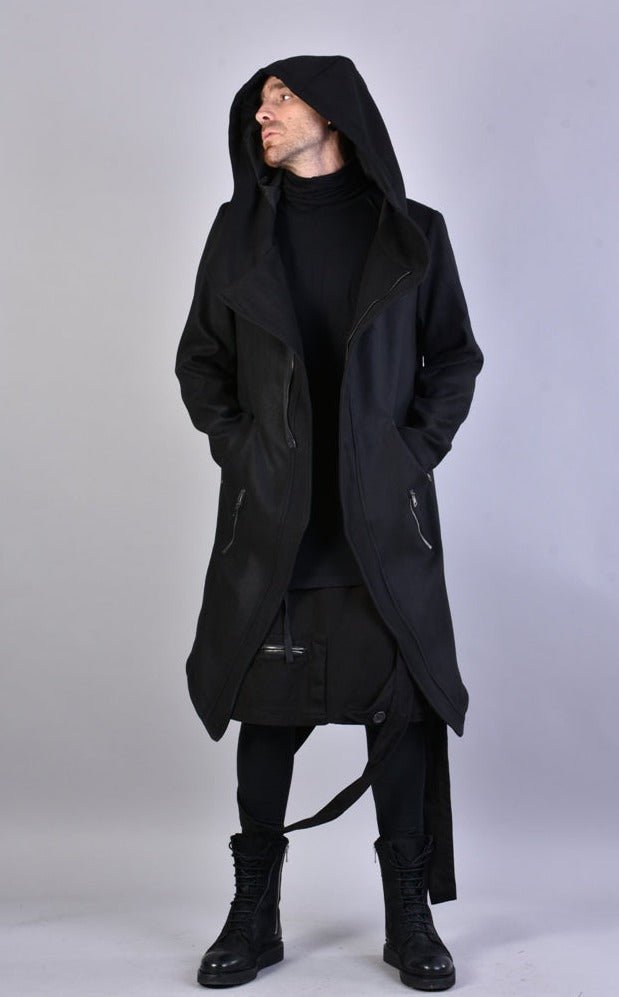 A33B LM066 BLACK Cloth Asymmetric Oversize Coat - TEPHRA