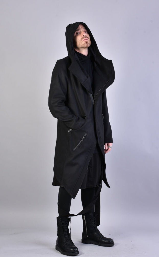 A33B LM066 BLACK Cloth Asymmetric Oversize Coat - TEPHRA