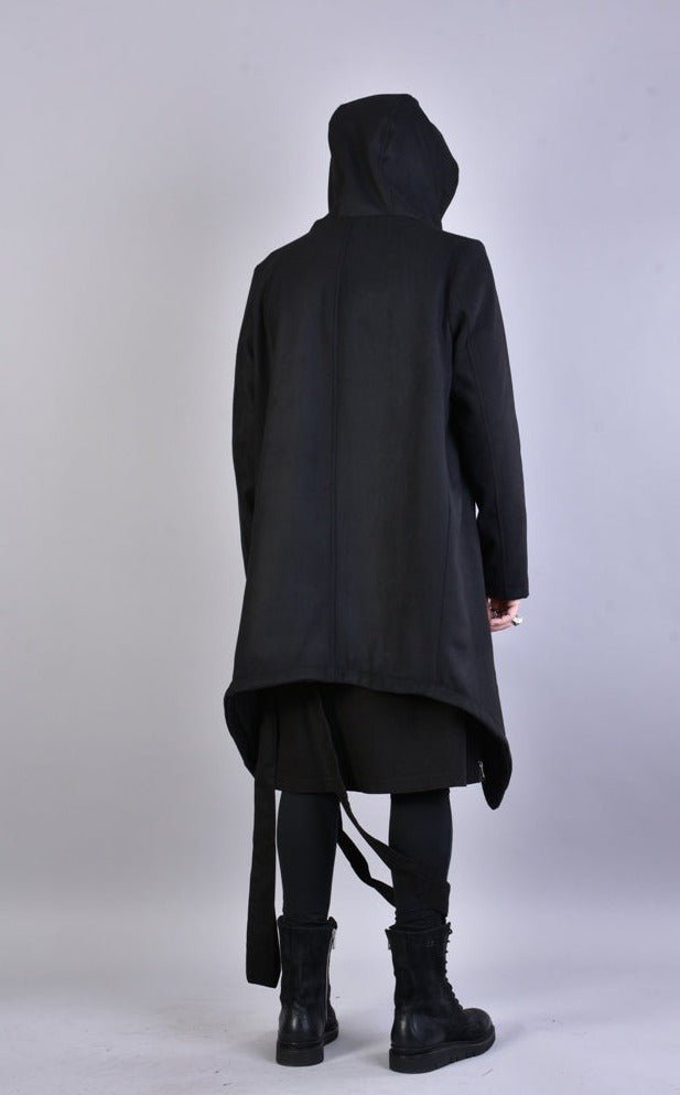 A33B LM066 BLACK Cloth Asymmetric Oversize Coat - TEPHRA