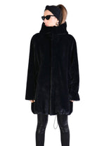 A33Q LM045 BLACKD Faux Fur Lined Oversize Coat