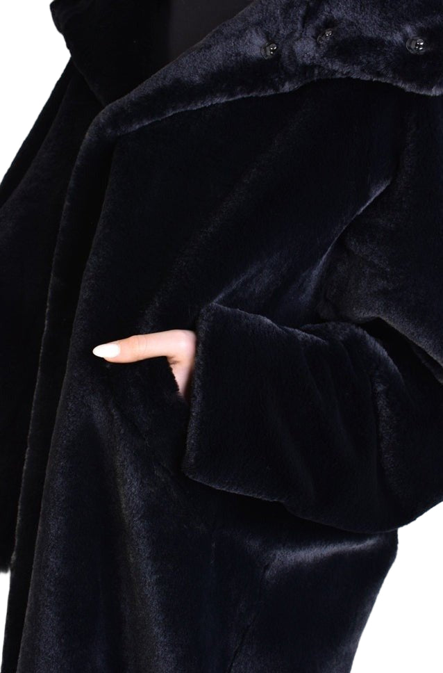 A33Q LM045 BLACKD Faux Fur Lined Oversize Coat