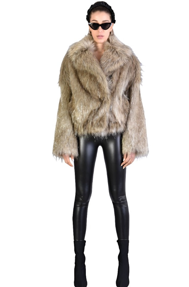 A34Q LW526 SAND Lined Faux Fur Lurex Coat Woman 983.00 Coats & Jackets LA HAINE INSIDE US TEPHRA