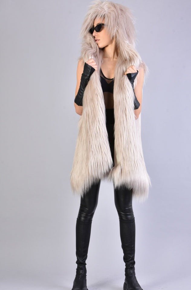 A34Q LW52723 SAND Lined Faux Fur Sleeveless Coat - TEPHRA