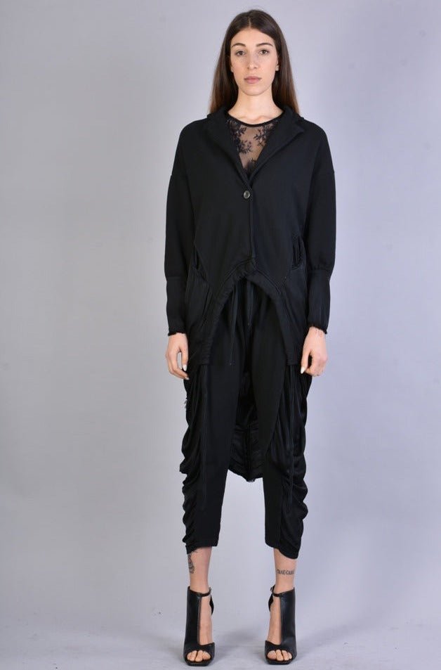 A39B SM167 BLACK Fleece Asymmetric Jacket - TEPHRA