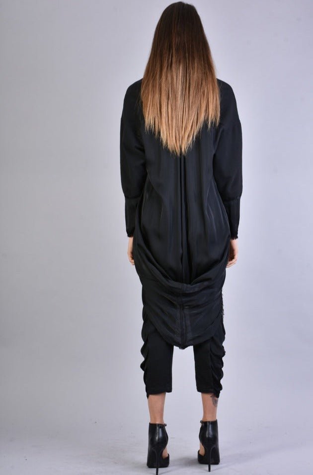 A39B SM167 BLACK Fleece Asymmetric Jacket - TEPHRA