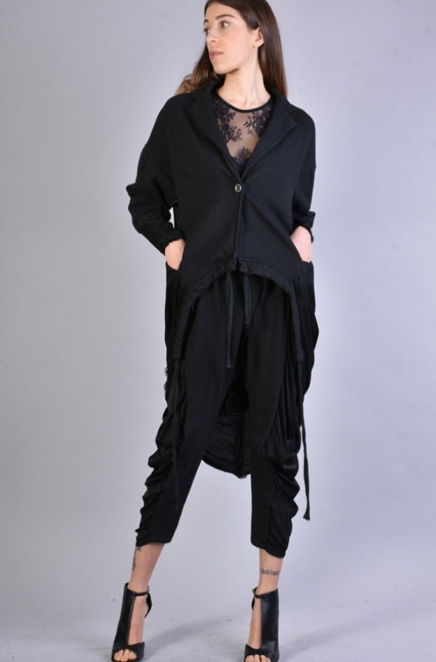 A39B SM167 BLACK Fleece Asymmetric Jacket - TEPHRA