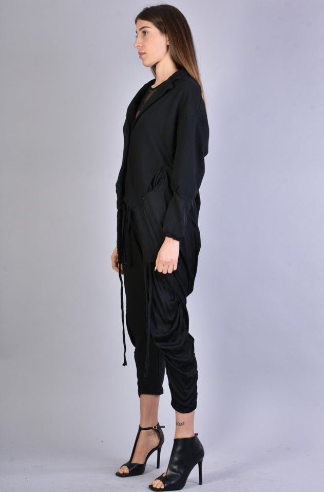 A39B SM167 BLACK Fleece Asymmetric Jacket - TEPHRA