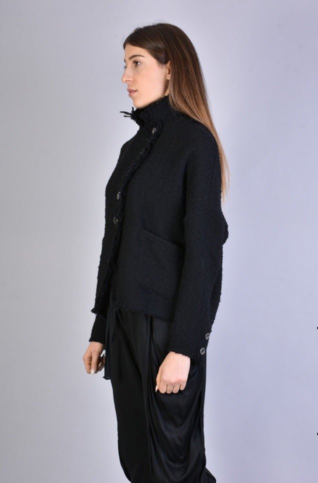 A39B SM216 BLACK Wool Bouclé Oversize Jacket with asymmetric button closure.