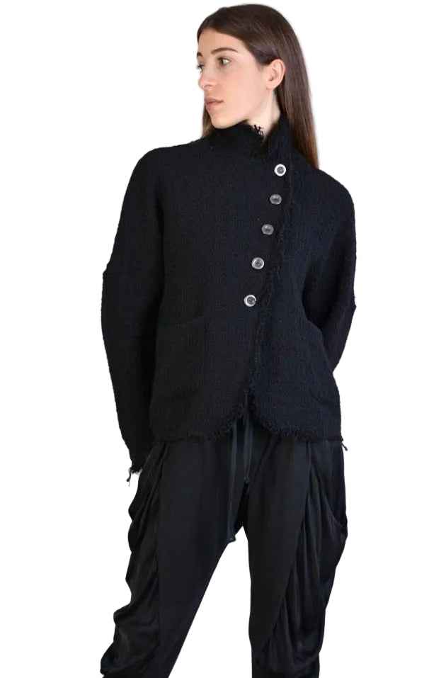 A39B SM216 Jacket - Black Wool Bouclé Oversized Asymmetric Button Luxurious Italian Women's