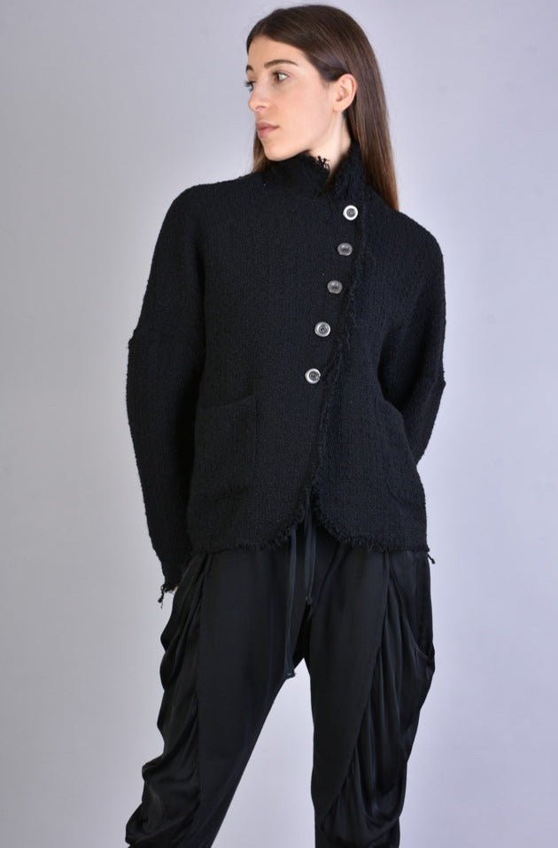 A39B SM216 BLACK Wool Bouclé Oversize Jacket with asymmetric button closure.