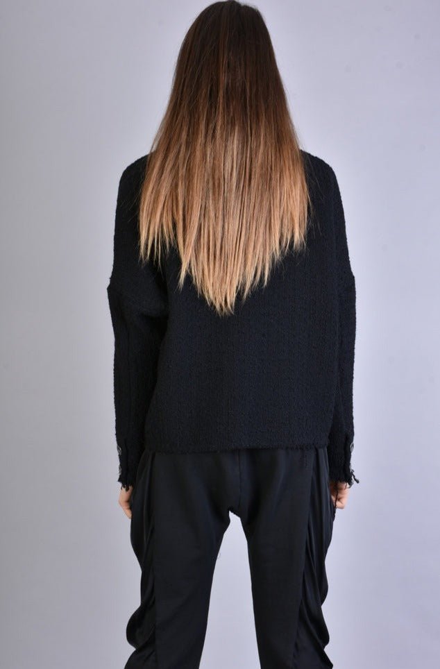 A39B SM216 BLACK Wool Bouclé Oversize Jacket with asymmetric closure.