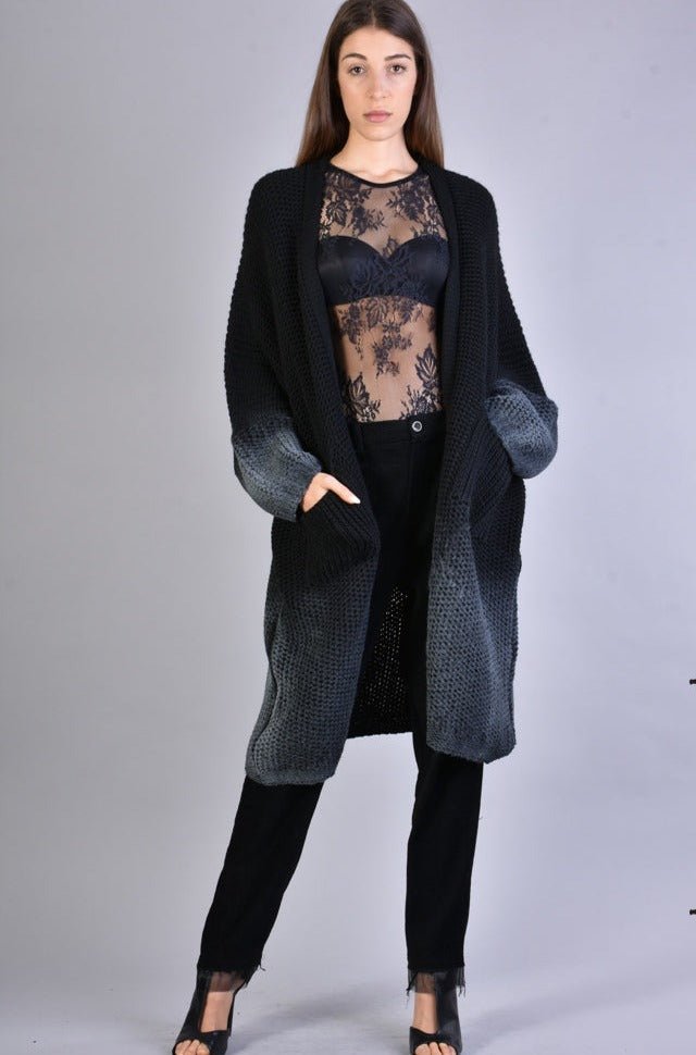A39B SM250 BLACK Degrade Knitted Over Cardigan - TEPHRA